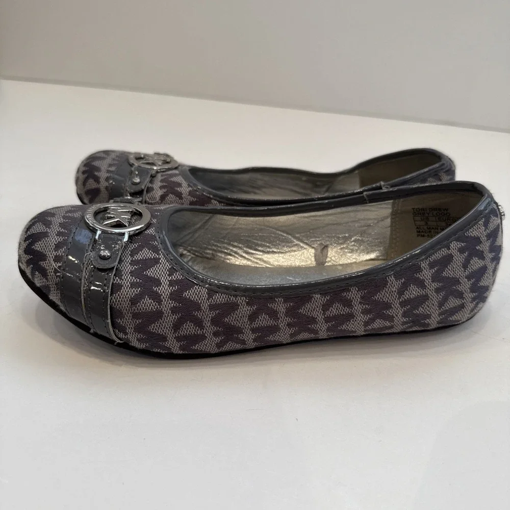 Michael Kors Tori Drew 2 Signature Tan Black Ballet Flats Girls‎ Youth Size 3